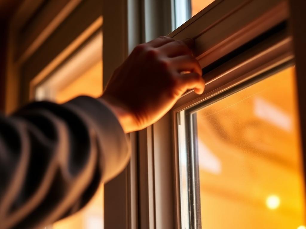 Hands sealing a window frame to stop draughts